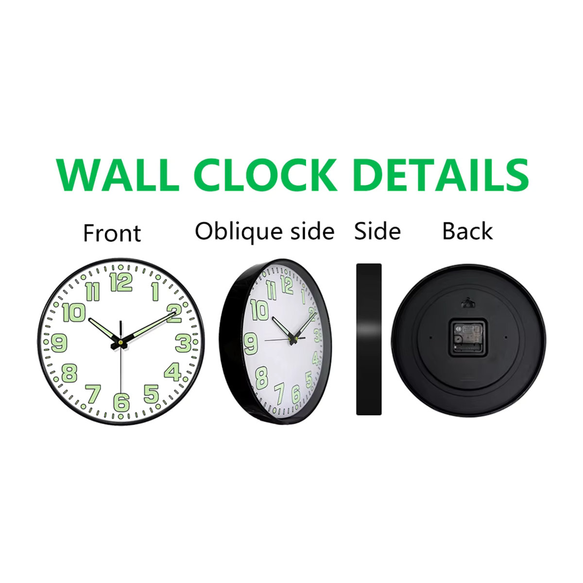P.chuang Leuchtende Wanduhr Schwarz, Runde Digitale Quarz-Wanduhr mit Glas und Metall, Geräuschlos und Minimalistisch - Bild 5