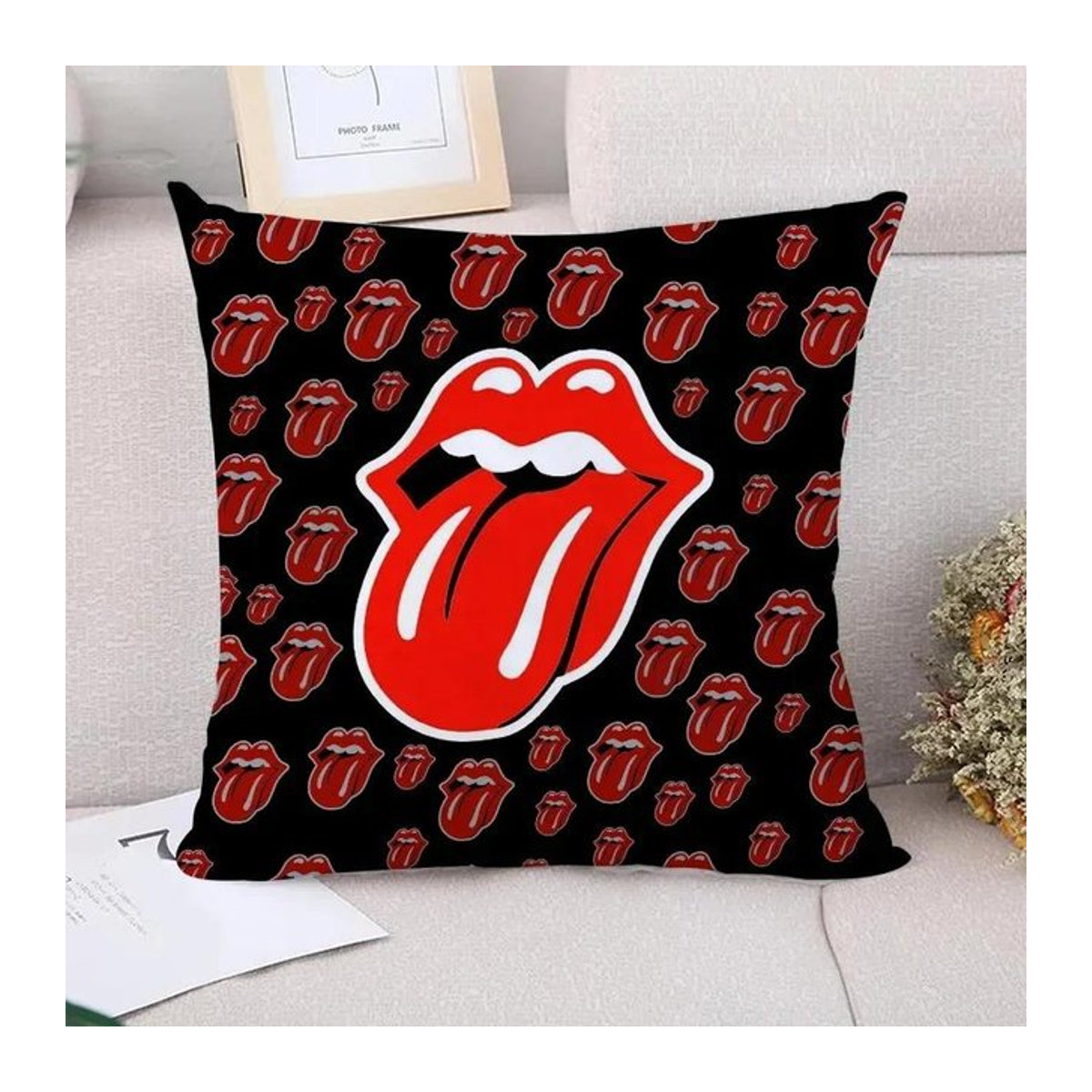 Paar dekorative Kissenbezüge Rolling Stones in Grün und Schwarz, B/B: 30 x 30 cm - Bild 1