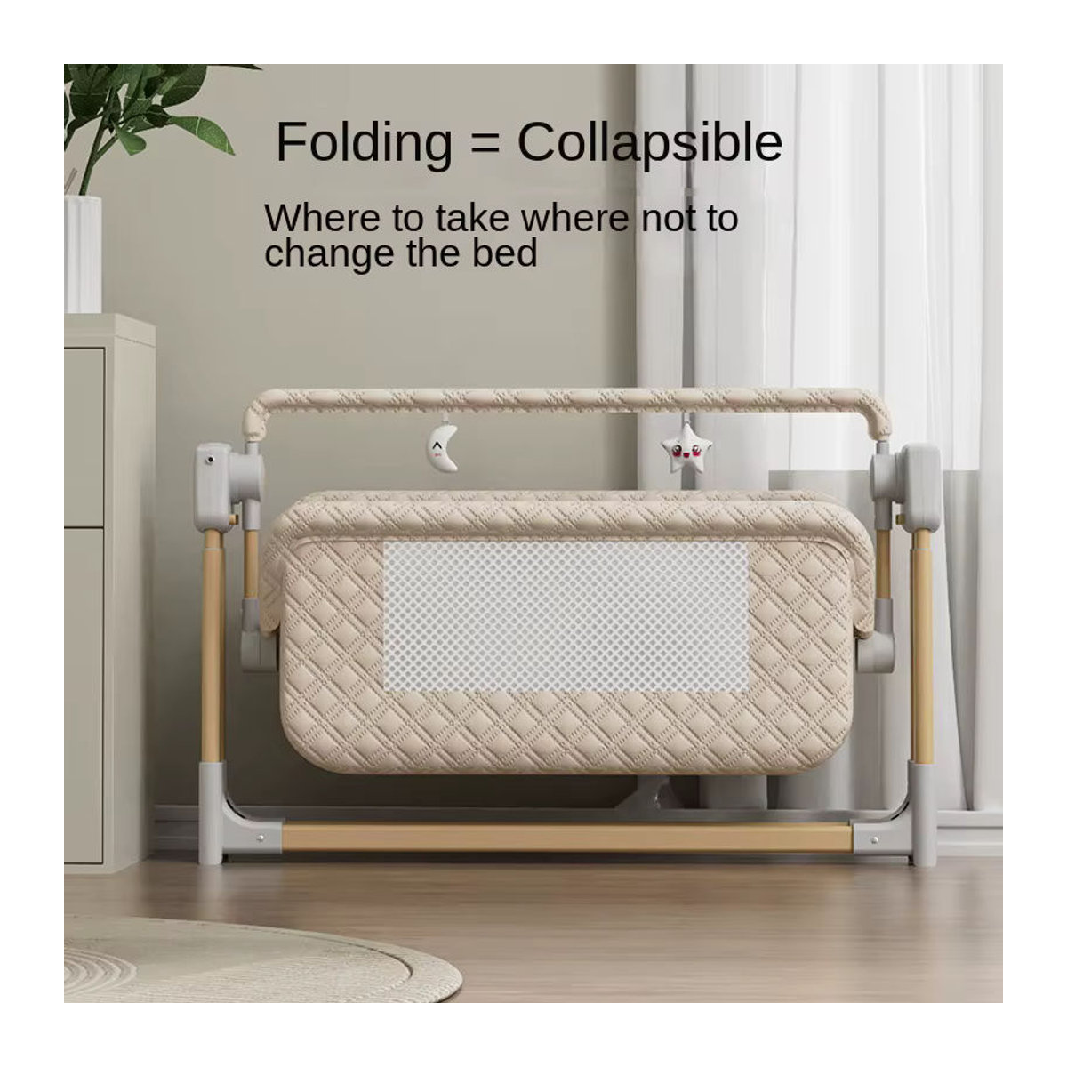 Pakey Elektrische Babywiege mit Musik und automatischer Schaukelfunktion, faltbarer Liegekorb aus Holz in Grau oder Beige - Bild 3