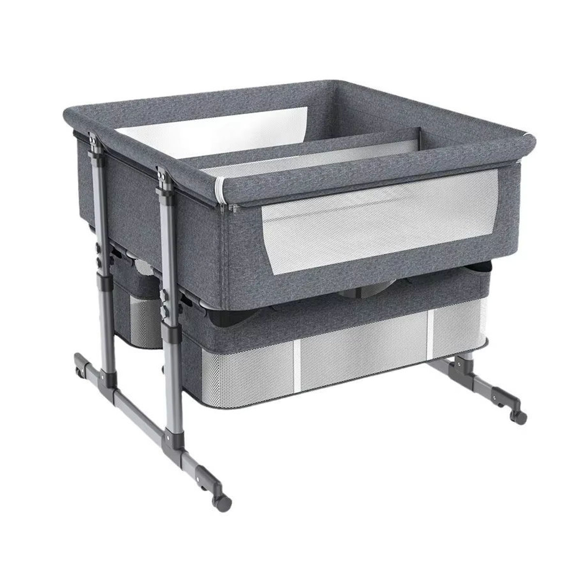 Pakey Zwillings-Kinderbett als höhenverstellbares Beistellbett und Schlafkörbchen aus Stoff und Metall in Beige oder Grau - Bild 4
