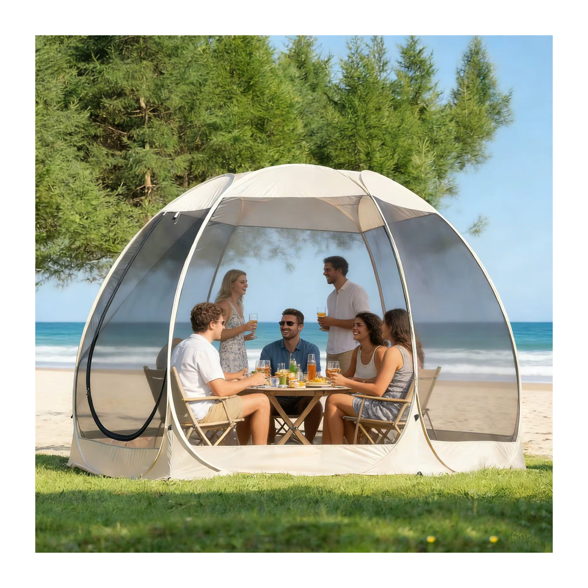 PAKICETUS Pop-Up-Partyzelt für 4–6 Personen, 6-seitiges Pavillonzelt mit Netzfenster - Bild 5