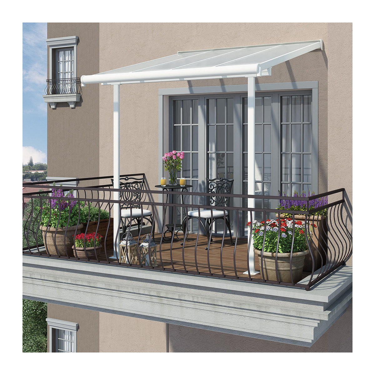 Palram-Canopia Aluminium Terrassenüberdachung Sierra aus Polycarbonat, weiß, Breite: 225 cm, Tiefe: 224 cm, Höhe: 60,9 cm - Bild 3
