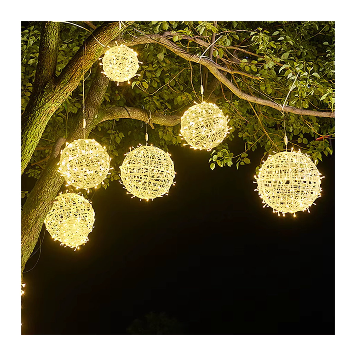 PAMNNY LED Rattan Ball Lichterkette im Bohemian Stil für Garten und Terrasse - Bild 3