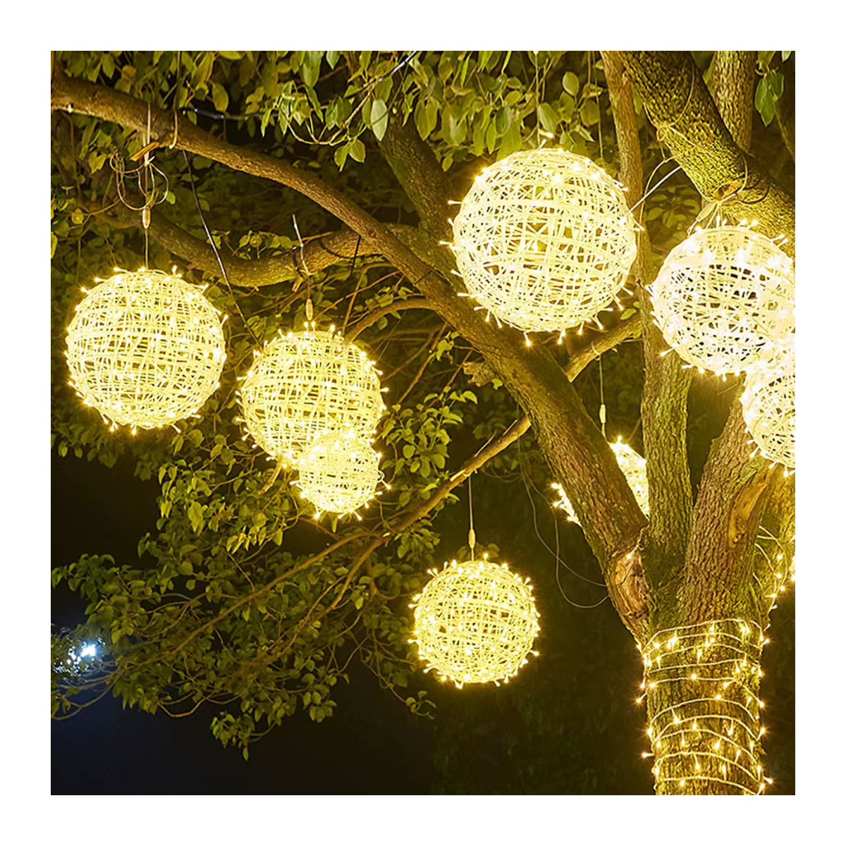 PAMNNY LED Rattan Ball Lichterkette im Bohemian Stil für Garten und Terrasse - Bild 4