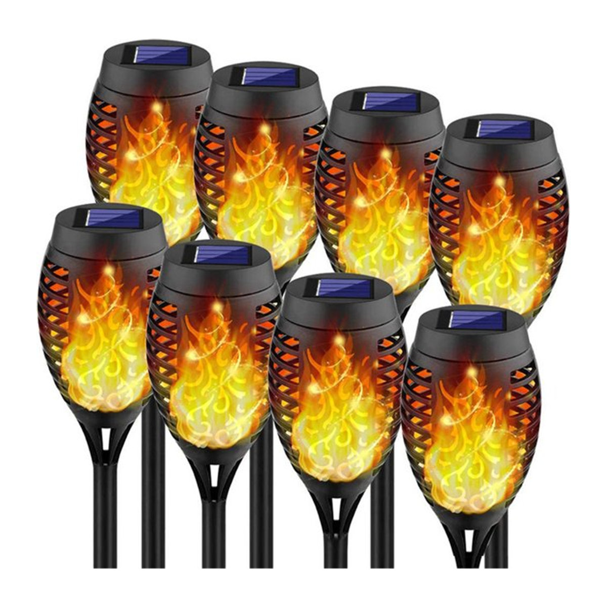 PAMNNY Solar-LED-Flammen-Taschenlampe für den Außenbereich, Schwarz, Wasserdicht für Garten, Hof und Terrasse - Bild 1