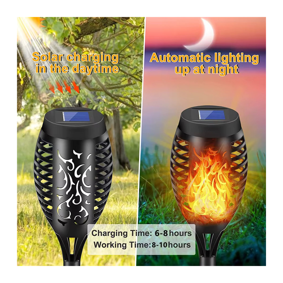 PAMNNY Solar-LED-Flammen-Taschenlampe für den Außenbereich, Schwarz, Wasserdicht für Garten, Hof und Terrasse - Bild 2
