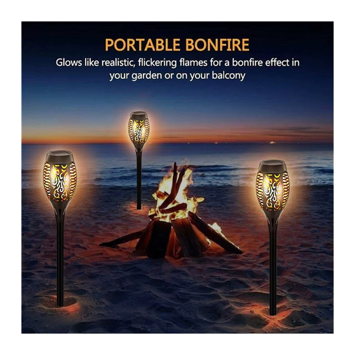 PAMNNY Solar-LED-Flammen-Taschenlampe für den Außenbereich, Schwarz, Wasserdicht für Garten, Hof und Terrasse - Bild 3