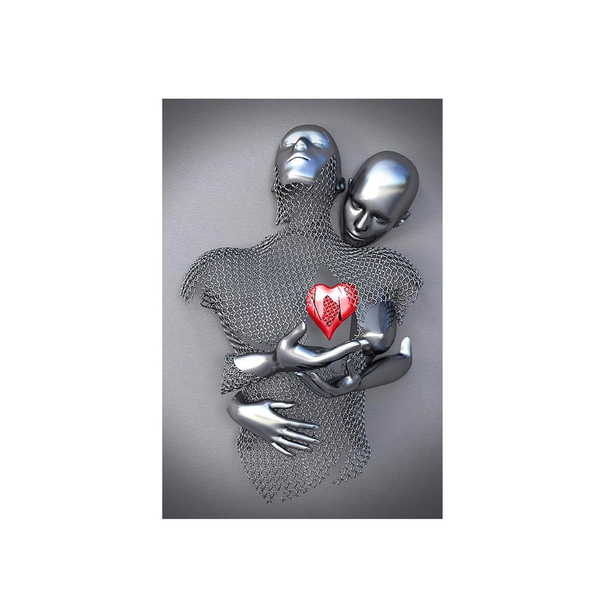 PanitingArt Wandkunst Herz-Motiv in Silber, moderner Leinwanddruck für die Wandmontage, Rahmenlos, Breite: 40 cm, Höhe: 60 cm - Bild 1