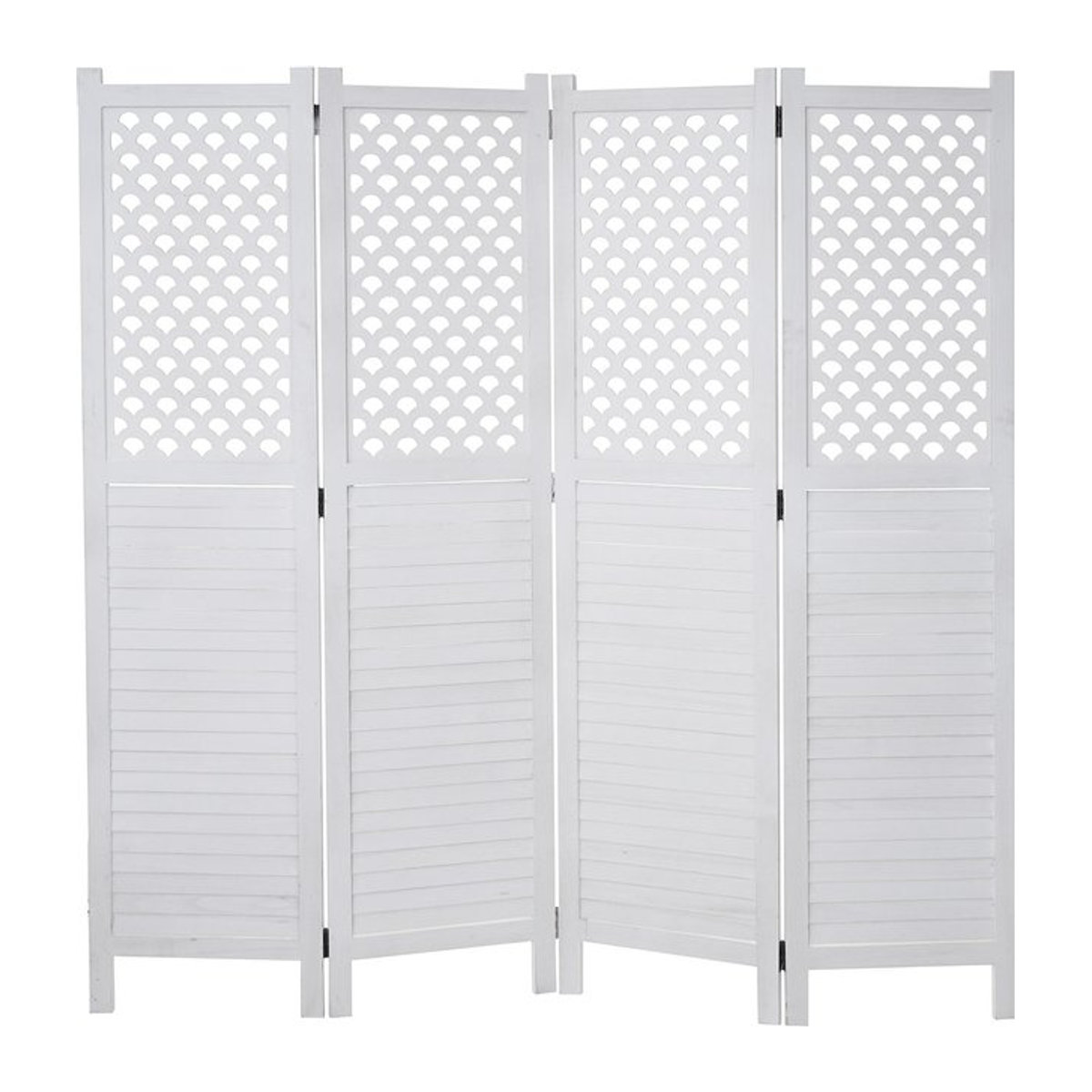 Paravent MCW-A84 Raumteiler Trennwand mit Ornamenten in Weiß, B: 170 cm, H: 161 cm - Bild 1