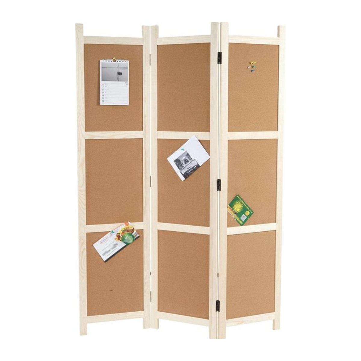 Paravent MCW-G52 Raumteiler als Sichtschutz und Pinnwand aus Kork und Holz in Braun, 3 Paneele, H x B: 166 x 121 cm - Bild 1