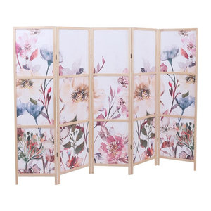 Paravent MCW-O70 Trennwand Sichtschutz mit floralem Naturmotiv aus Holz und Polyethylen, mehrfarbig, B: 170 cm, H: 227 cm