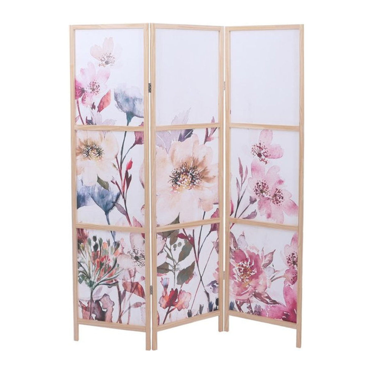 Paravent MCW-O70 Trennwand Sichtschutz mit floralem Naturmotiv in Blumen-Optik, mehrfarbig, Holz und Polyethylen, Höhe: 170 cm, Breite: 137 cm - Bild 1