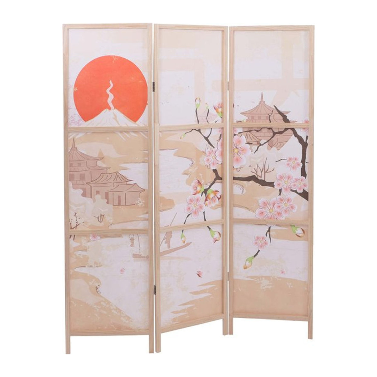 Paravent MCW-O70 Trennwand Sichtschutz mit Kirschblüten Naturmotiv aus Holz und Polyethylen, mehrfarbig, H: 170 cm, B: 137 cm - Bild 1