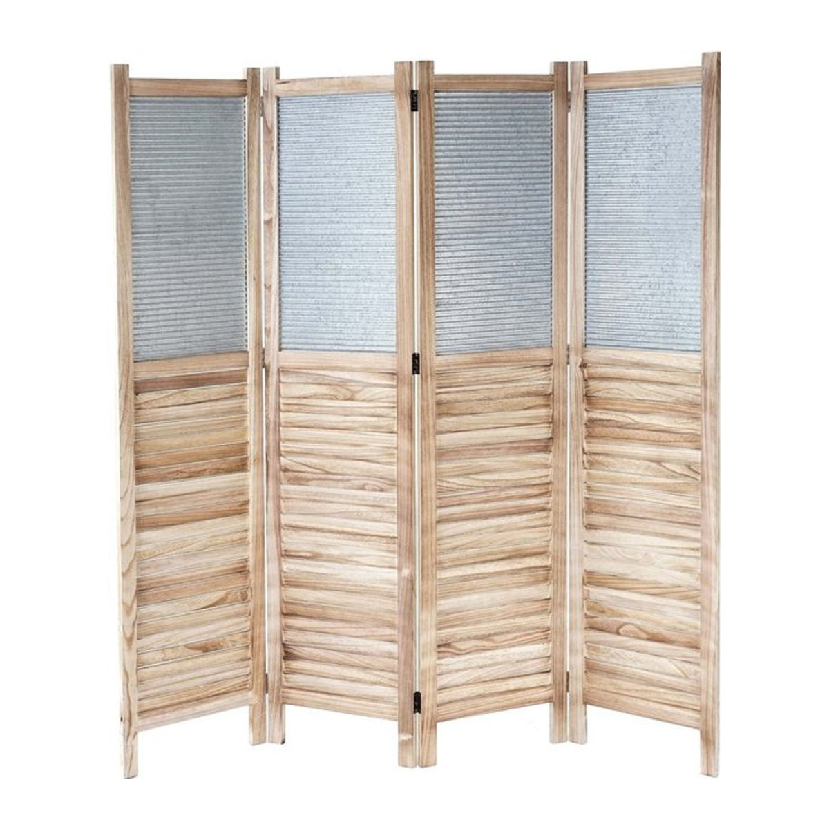 Paravent MCW Raumteiler Trennwand spanische Wand Sichtschutz aus Holz und Metall in Natur Braun, B/H/T: 170 x 160 x 2 cm - Bild 1