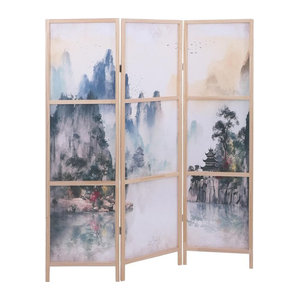 Paravent MCW Sichtschutz Trennwand mit Naturmotiven Berge aus Holz und Polyethylen, mehrfarbig, H x B: 170 x 137 cm