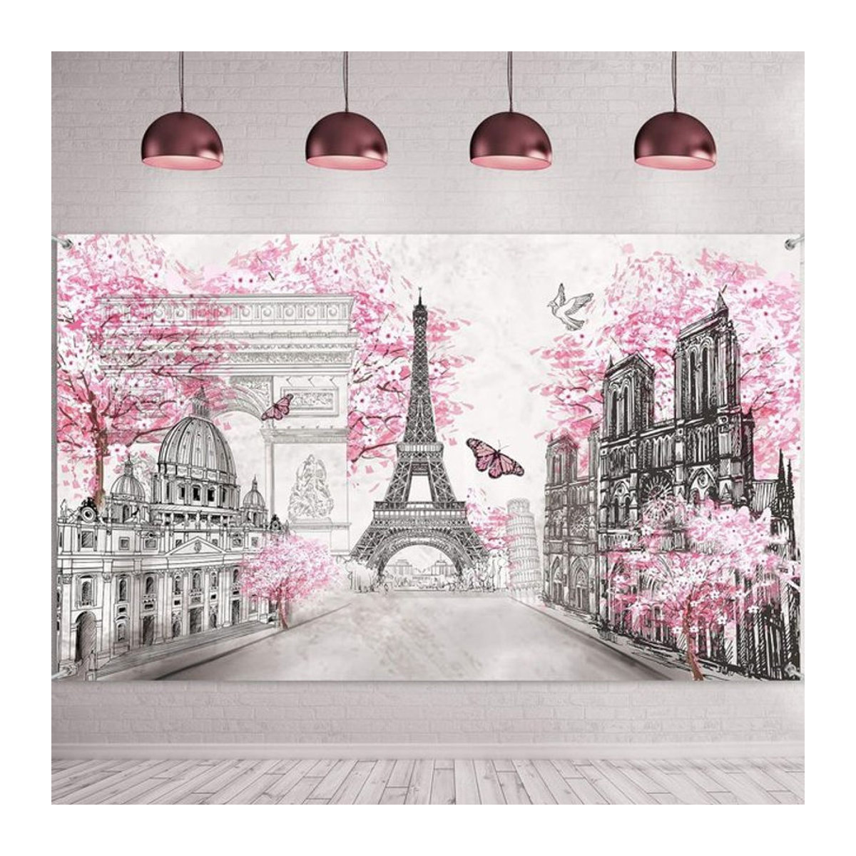 Paris Eiffelturm Wandteppich Textil in Rosa und Weiß für Wohnzimmer oder Kinderzimmer, B/H: 60 x 40 cm - Bild 1