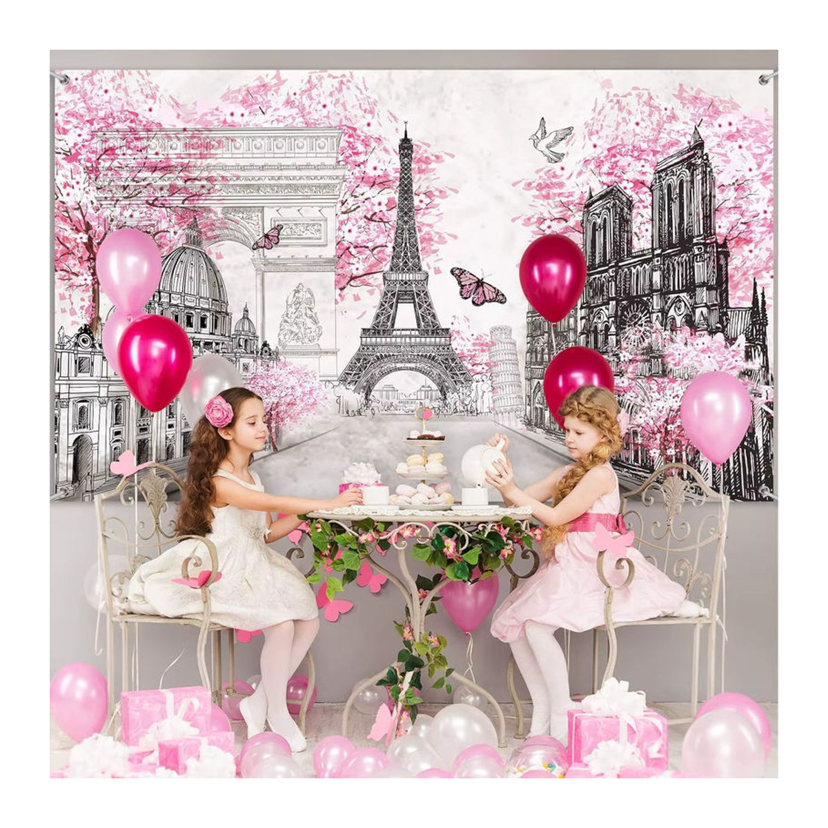 Paris Eiffelturm Wandteppich Textil in Rosa und Weiß für Wohnzimmer oder Kinderzimmer, B/H: 60 x 40 cm - Bild 2