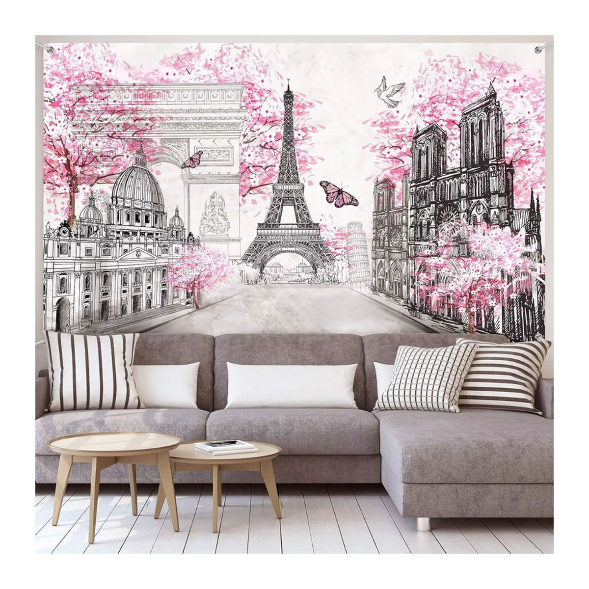 Paris Eiffelturm Wandteppich Textil in Rosa und Weiß für Wohnzimmer oder Kinderzimmer, B/H: 60 x 40 cm - Bild 3