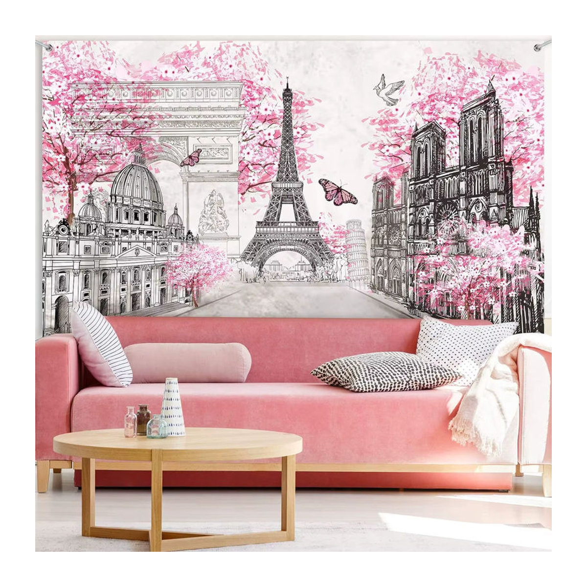 Paris Eiffelturm Wandteppich Textil in Rosa und Weiß für Wohnzimmer oder Kinderzimmer, B/H: 60 x 40 cm - Bild 4
