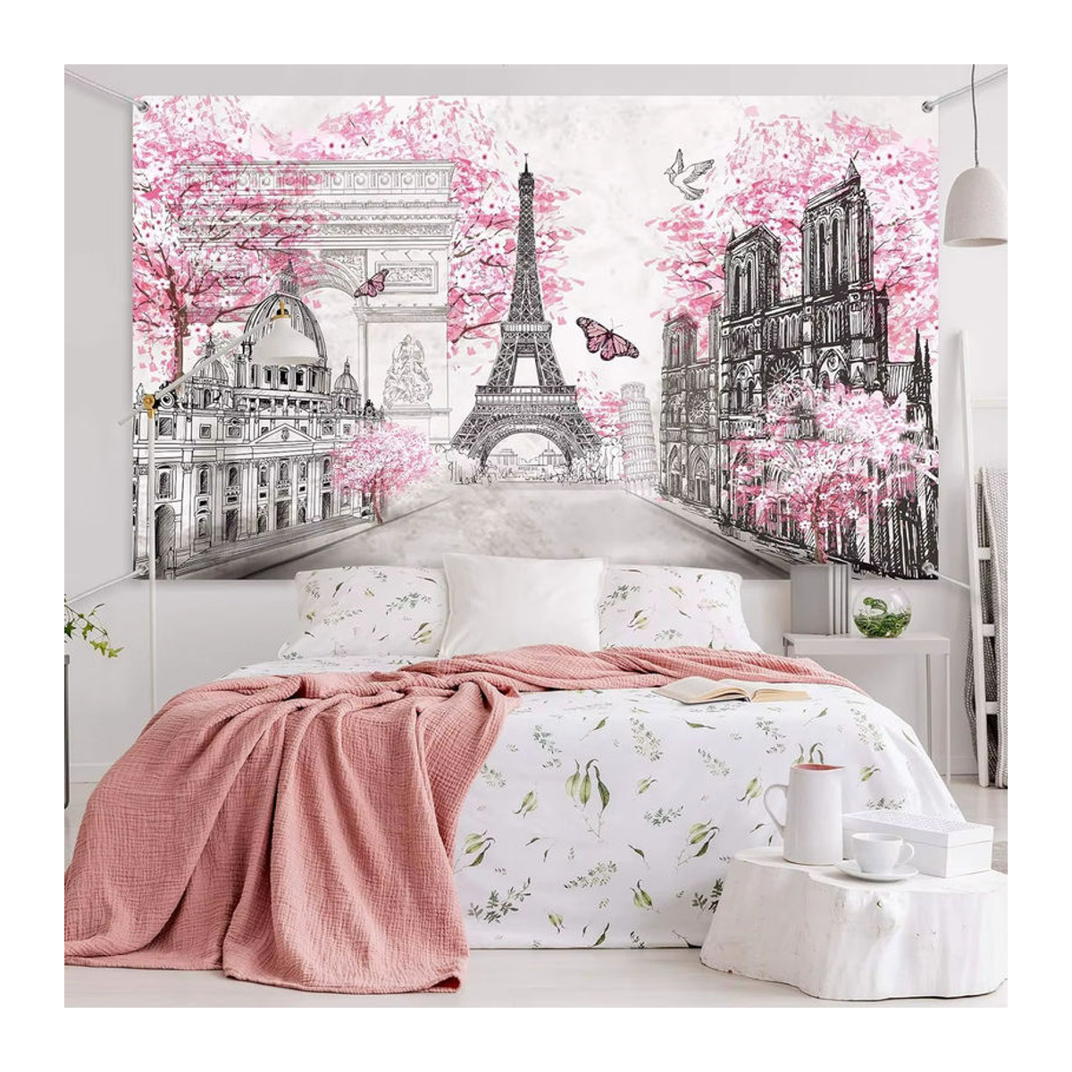 Paris Eiffelturm Wandteppich Textil in Rosa und Weiß für Wohnzimmer oder Kinderzimmer, B/H: 60 x 40 cm - Bild 5