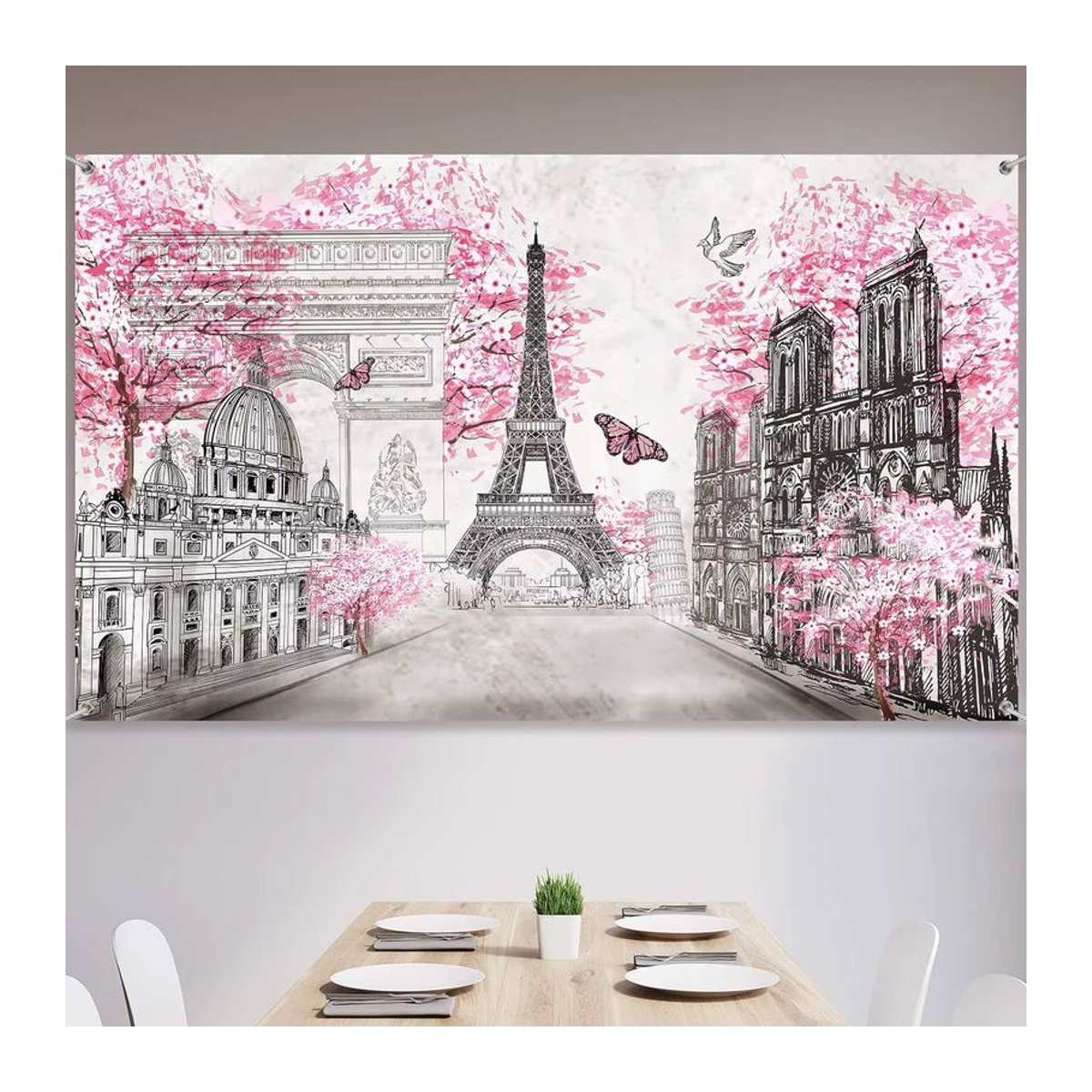 Paris Eiffelturm Wandteppich Textil in Rosa und Weiß für Wohnzimmer oder Kinderzimmer, B/H: 60 x 40 cm - Bild 6