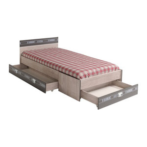 Parisot Einzelbett Fabric mit drei Schubkästen in Grau im modernen Design