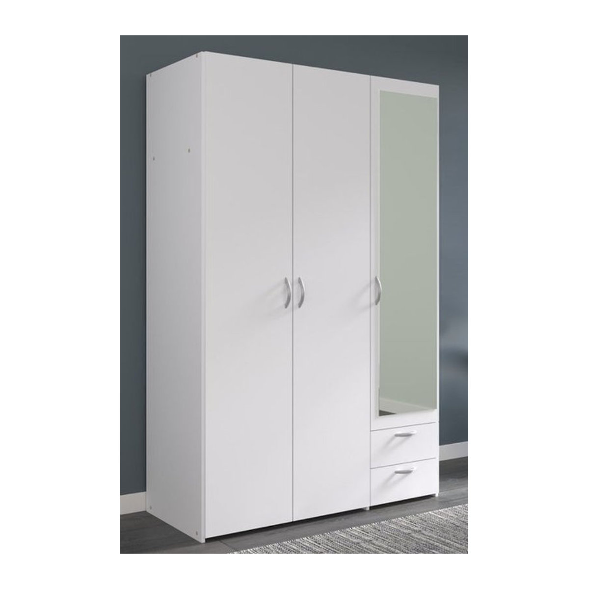 Parisot Kleiderschrank Daily 4 mit 3 Drehtüren und Spiegel in Weiß, modern und minimalistisch - Bild 1