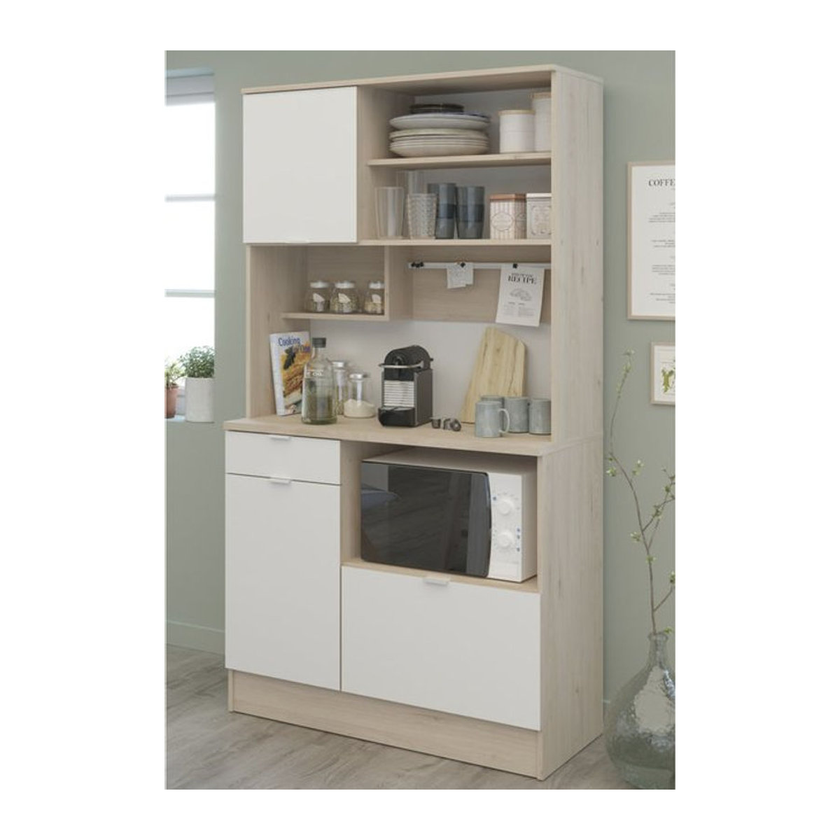 Parisot Küchenbuffet Socool 11 Modern in Weiß und Jackson-Eiche mit Drehtüren, B: 185 cm, H: 100 cm, T: 45 cm - Bild 1