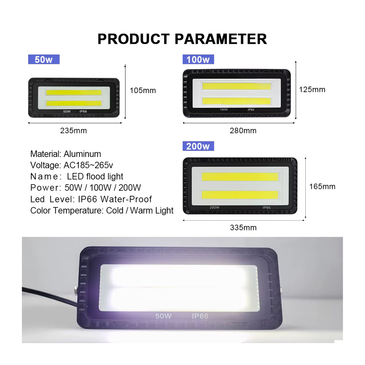 PARKSON LED Außenstrahler IP66 Wasserdicht COB Flutlicht in Schwarz aus Aluminium - Bild 2