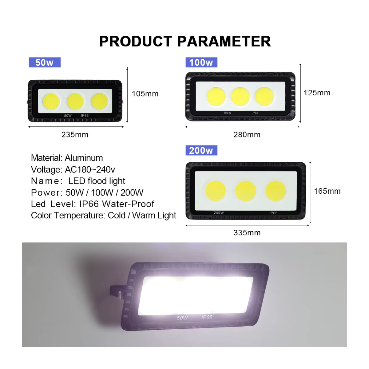 PARKSON LED Außenstrahler IP66 Wasserdicht COB Flutlicht in Schwarz aus Aluminium - Bild 3