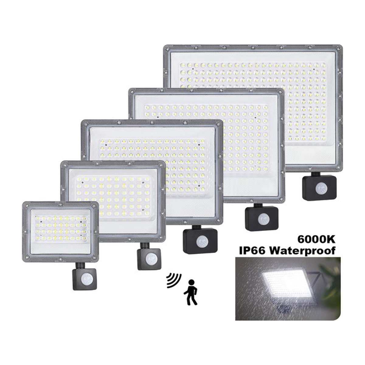 PARKSON LED Außenstrahler mit Bewegungsmelder, Wasserdichtes Flutlicht aus Aluminium, Schwarz, 500W - Bild 1