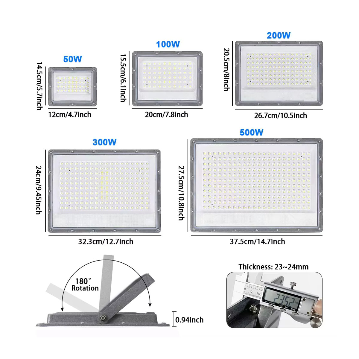 PARKSON LED Außenstrahler mit Bewegungsmelder, Wasserdichtes Flutlicht aus Aluminium, Schwarz, 500W - Bild 2