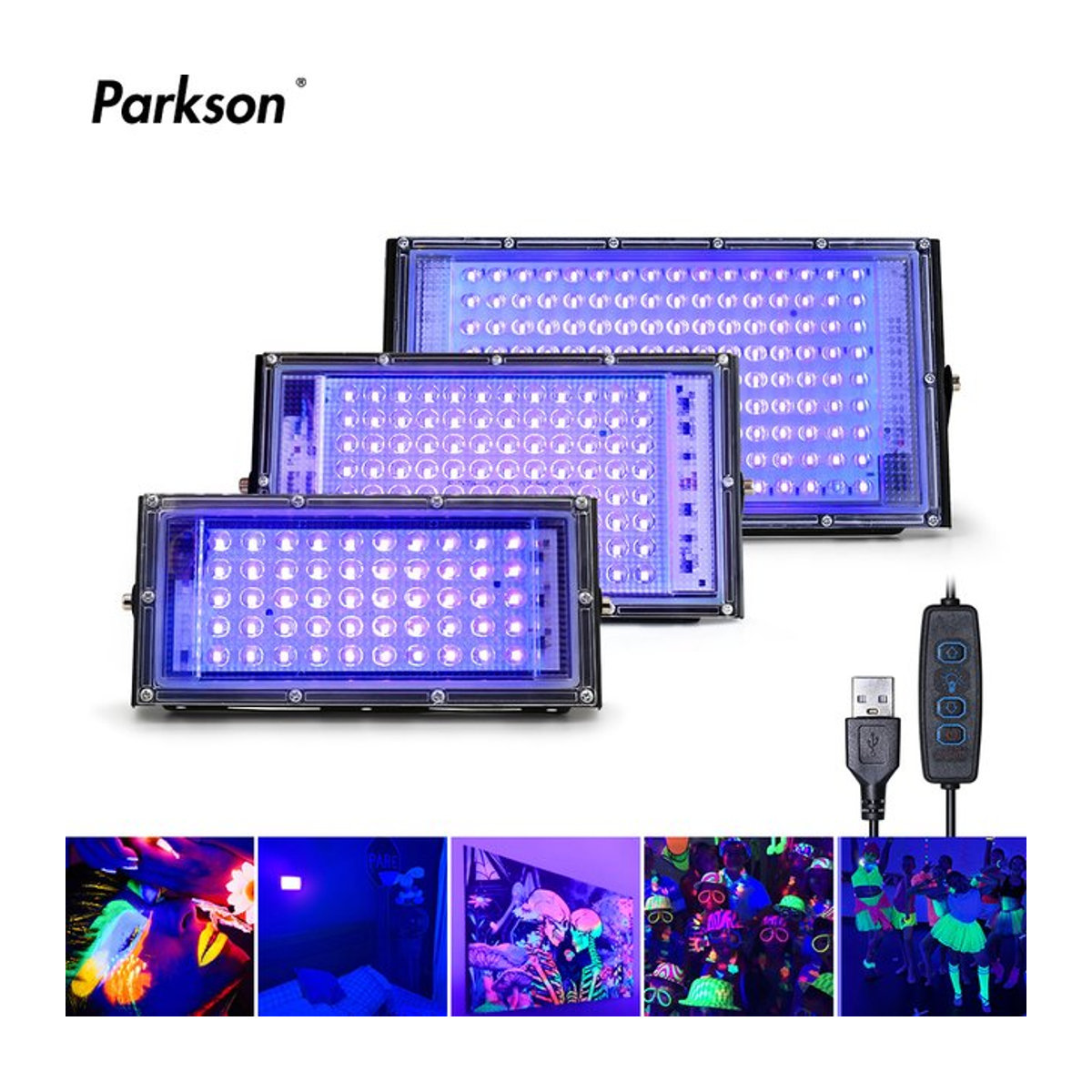 PARKSON LED UV USB Flutlicht Schwarzlicht für Bühne und Party, Wasserdicht, Schwarz - Bild 1