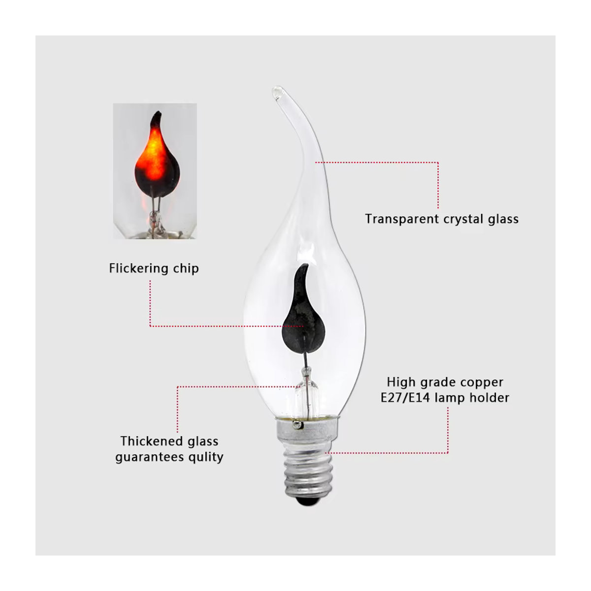 PARKSON Retro LED Kerzen Glühbirne mit Edison Flammen Effekt für E27 und E14 Fassungen aus Glas - Bild 2