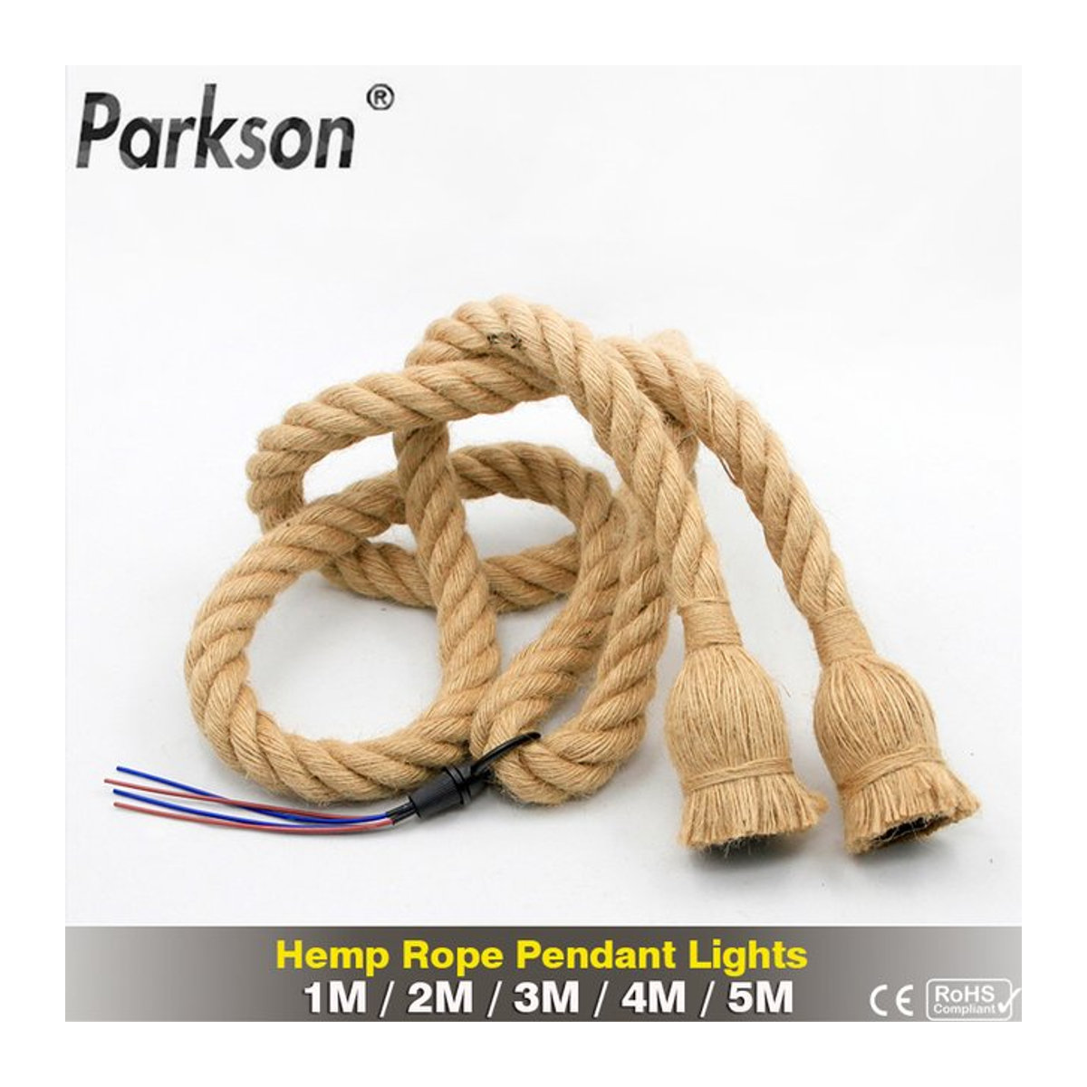 PARKSON Retro Pendelleuchte im Industrial Design mit Hanfseil und E27 Fassung, Braun - Bild 1