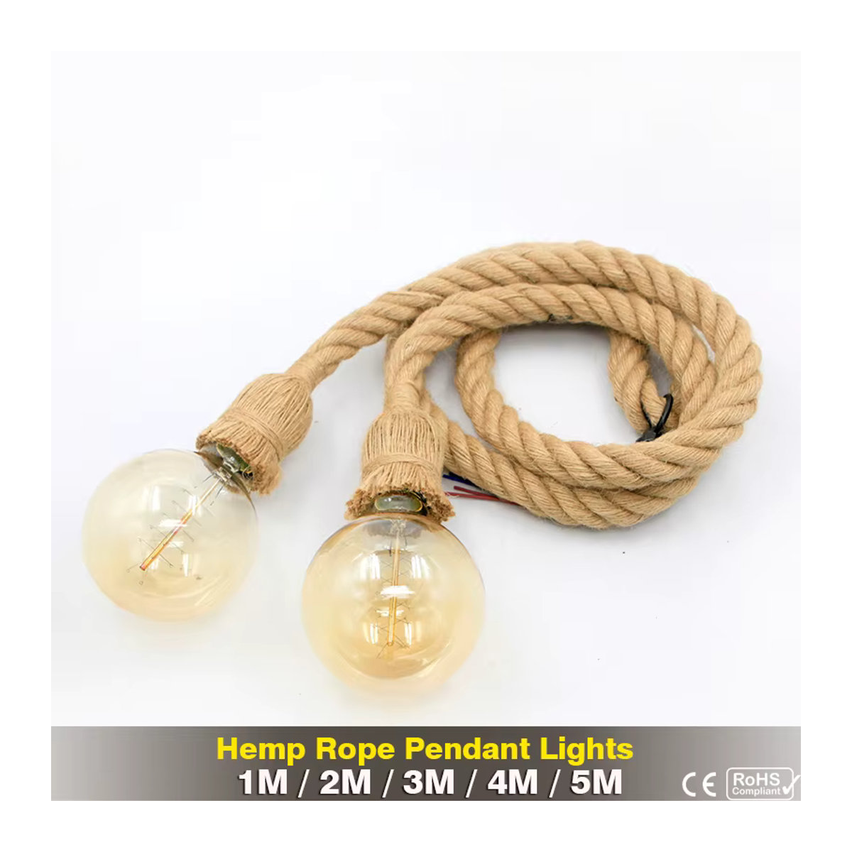 PARKSON Retro Pendelleuchte im Industrial Design mit Hanfseil und E27 Fassung, Braun - Bild 2