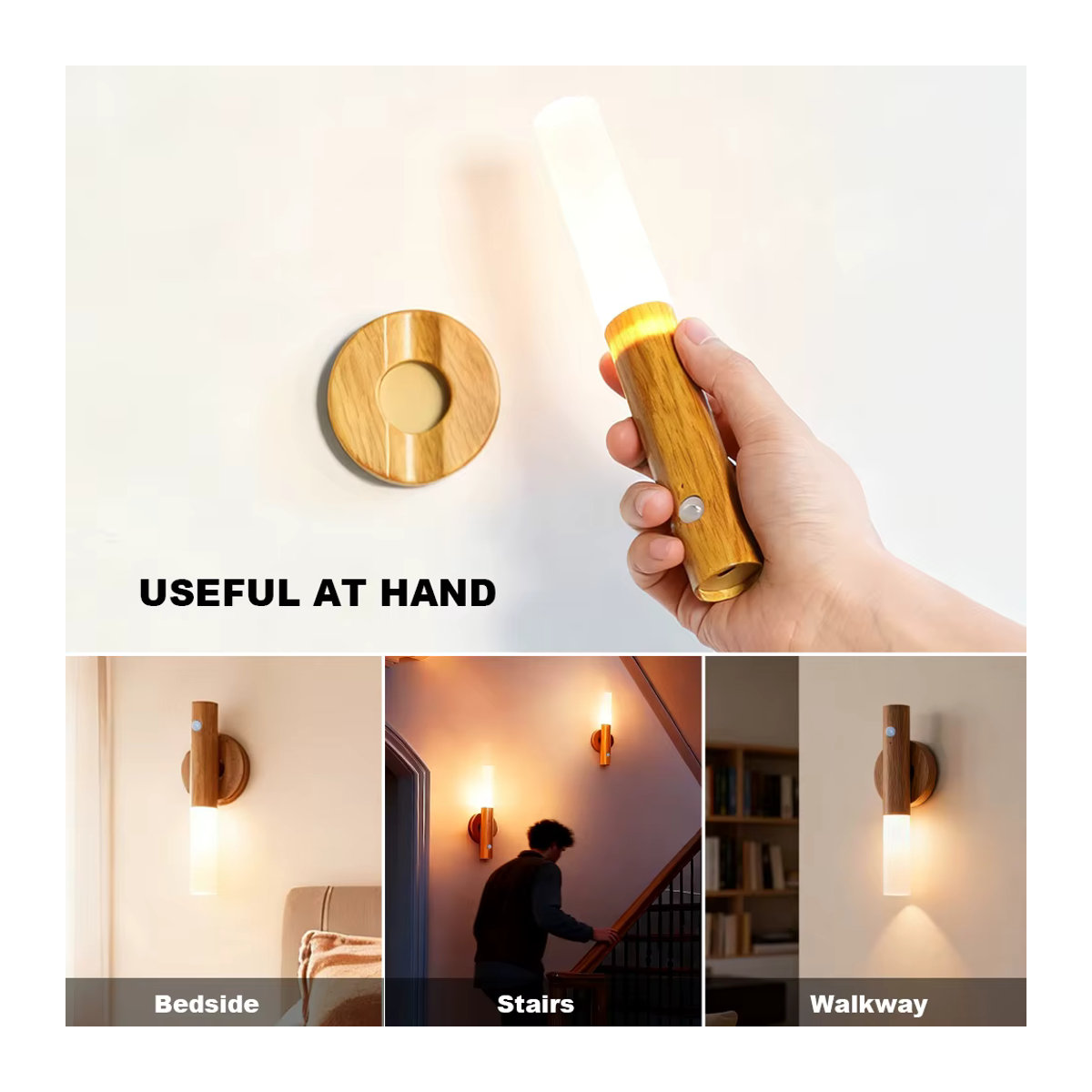 PARKSON Smart Motion Sensor LED Wandleuchte aus Holz in Natur mit magnetischer Befestigung und wiederaufladbarem Akku im skandinavischen Design - Bild 4