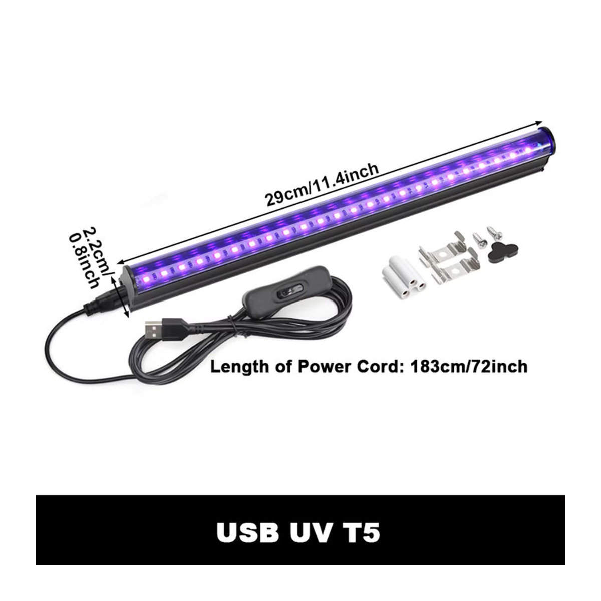 PARKSON UV LED Schwarzlicht Lampe T5 Rohr 395-405nm mit USB-Stecker 5V - Bild 3