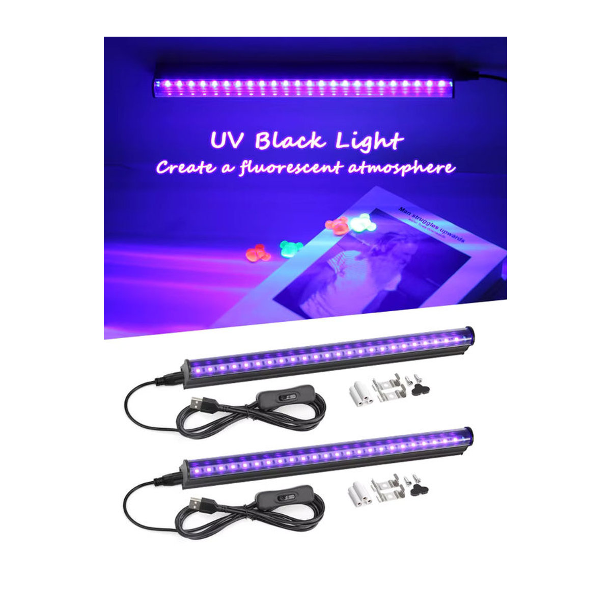 PARKSON UV LED Schwarzlicht Lampe T5 Rohr 395-405nm mit USB-Stecker 5V - Bild 7
