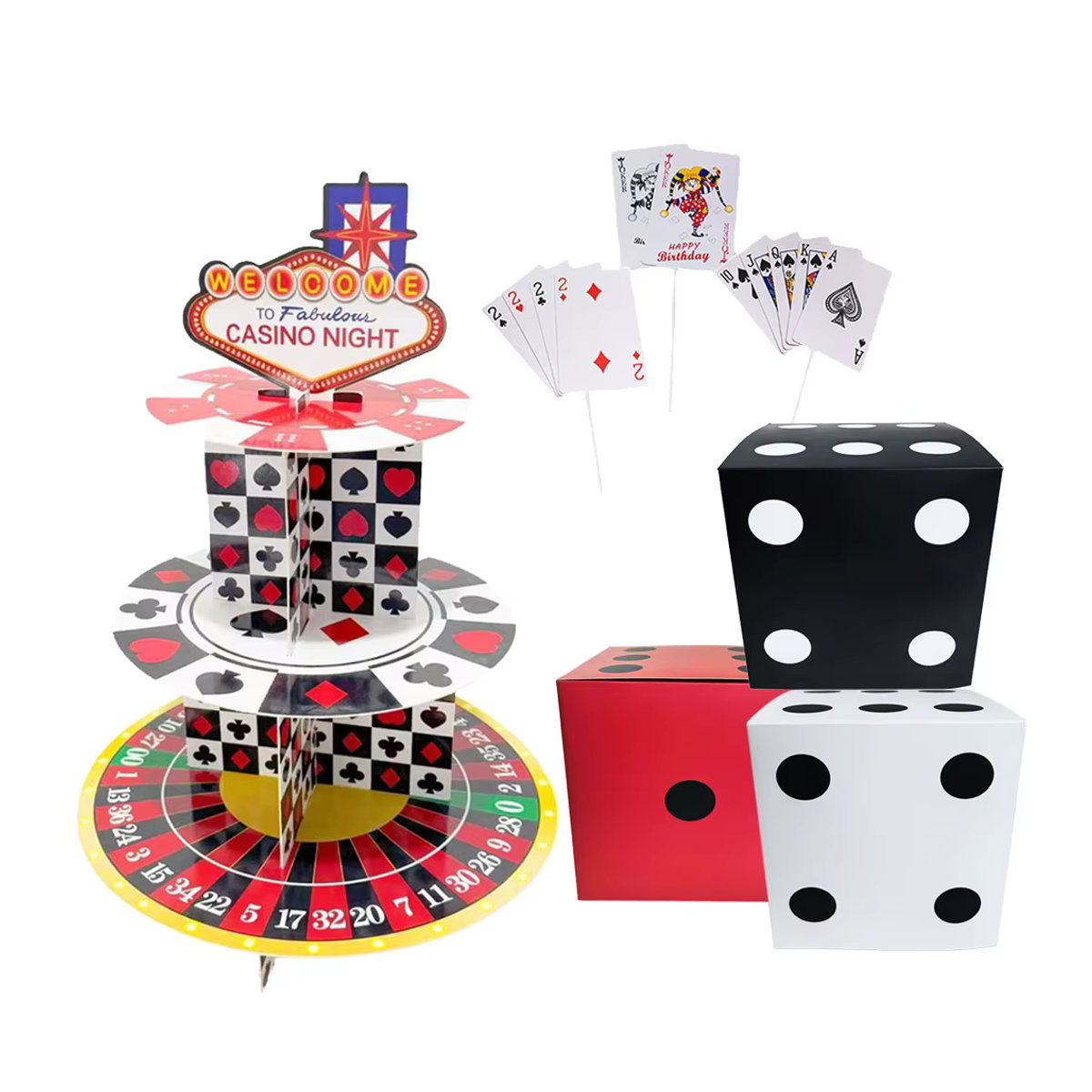 PartiesTour Casino Tortenständer aus Papier als quadratische Würfelbox für Las Vegas Geburtstagspartys, mehrfarbig und grün - Bild 3