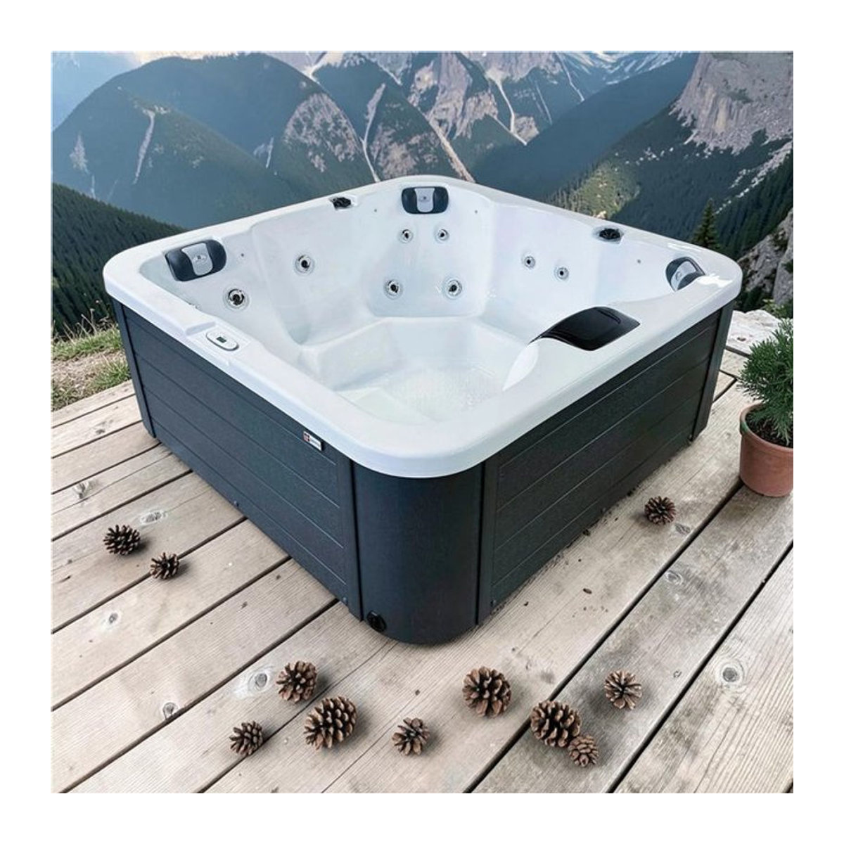 PassionSpa Whirlpool FLAME in Anthrazit mit Edelstahl-Elementen, B/T/H: 190 x 190 x 81 cm, XL Modell für bis zu 5 Personen - Bild 1