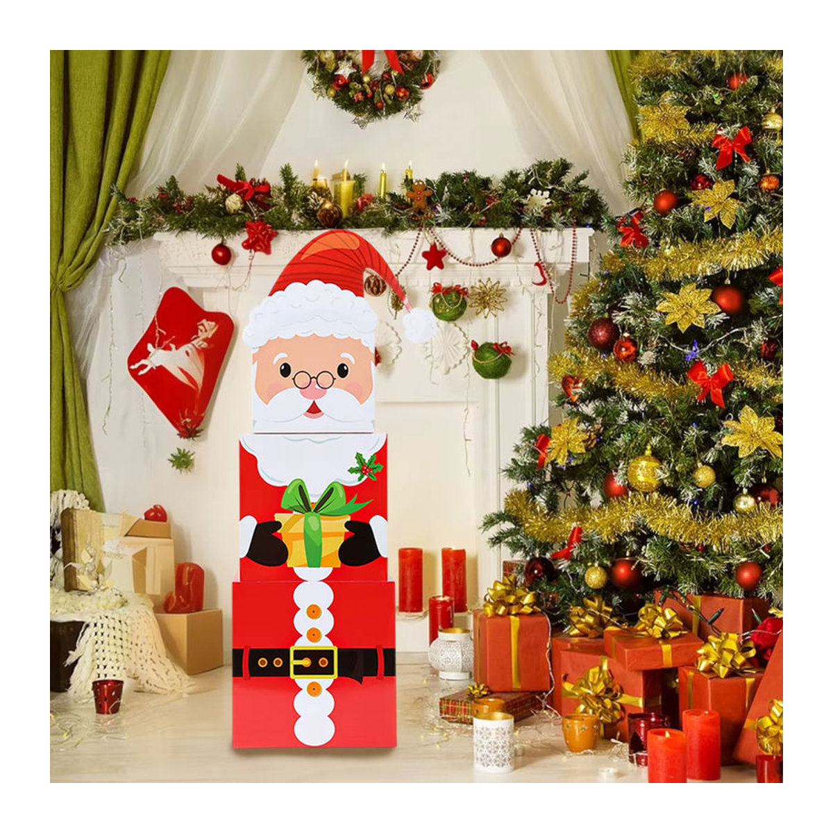 PATIMATE 3er Set Weihnachts Geschenkboxen aus Papier in Rot für die Weihnachtsdekoration - Bild 2
