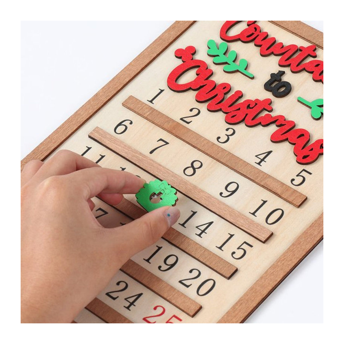 PATIMATE Adventskalender aus Holz in skandinavischem Design, mehrfarbige Weihnachtsdekoration zum Aufhängen für Kinder - Bild 1