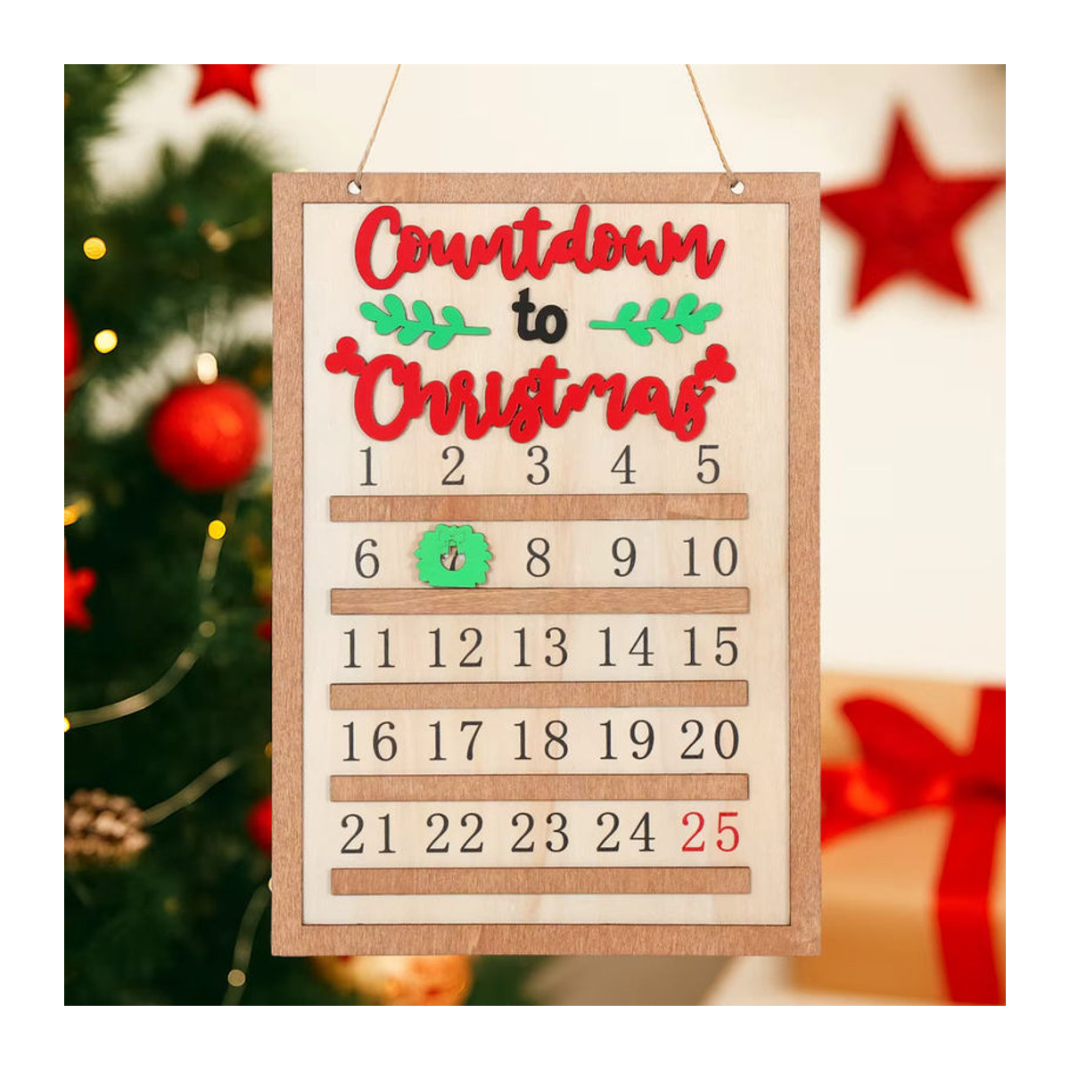 PATIMATE Adventskalender aus Holz in skandinavischem Design, mehrfarbige Weihnachtsdekoration zum Aufhängen für Kinder - Bild 2
