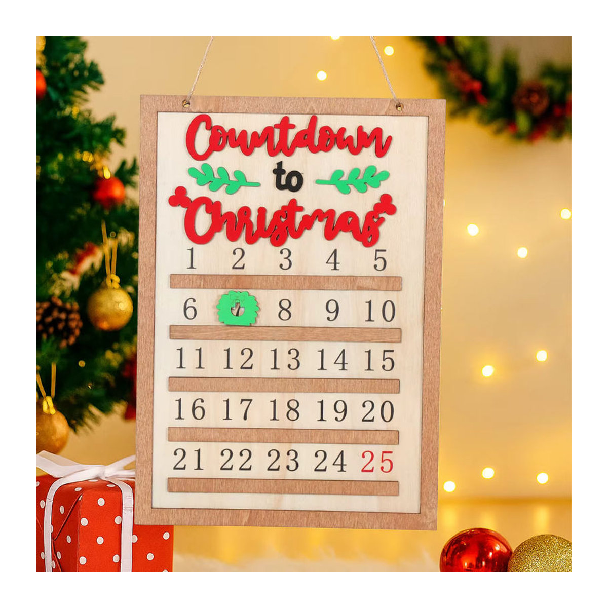PATIMATE Adventskalender aus Holz in skandinavischem Design, mehrfarbige Weihnachtsdekoration zum Aufhängen für Kinder - Bild 6
