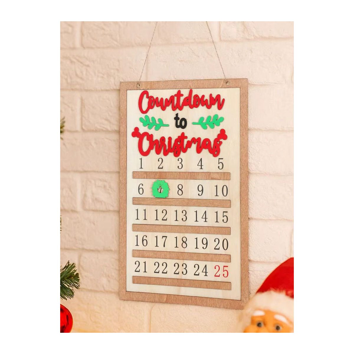 PATIMATE Adventskalender aus Holz in skandinavischem Design, mehrfarbige Weihnachtsdekoration zum Aufhängen für Kinder - Bild 7