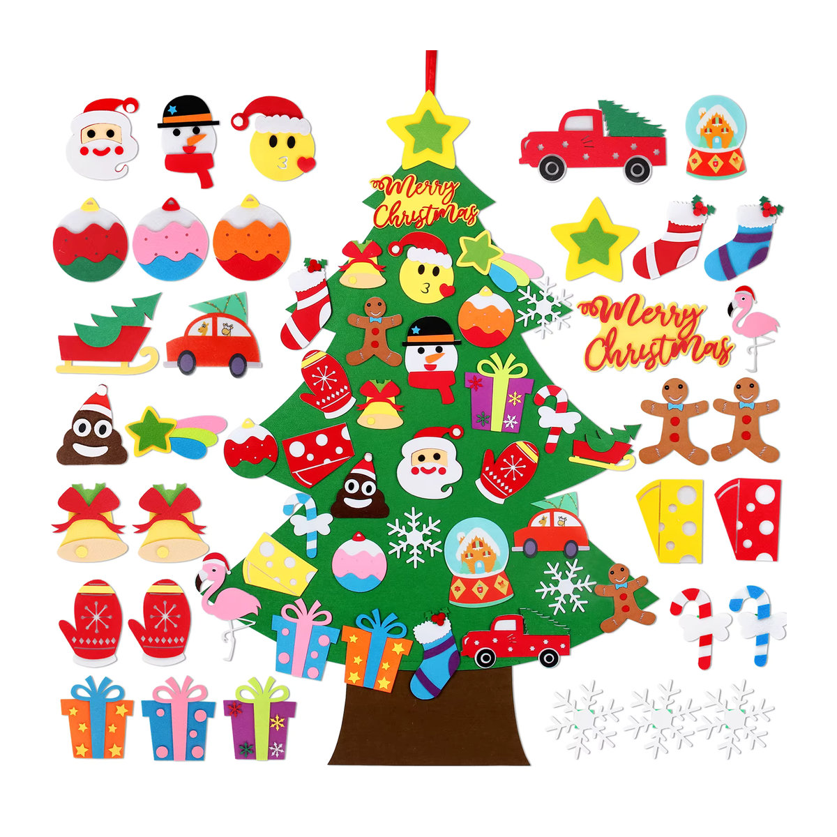 PATIMATE DIY Filz Weihnachtsbaum als hängende Dekoration mit Weihnachtsmann und Schneemann in Grün und Gelb - Bild 3