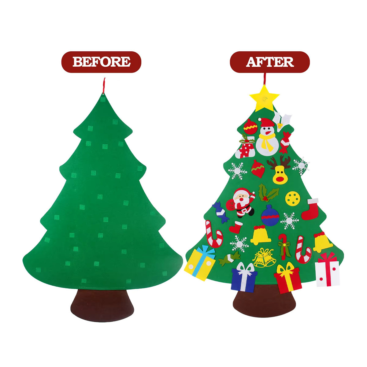 PATIMATE DIY Filz Weihnachtsbaum als hängende Dekoration mit Weihnachtsmann und Schneemann in Grün und Gelb - Bild 6