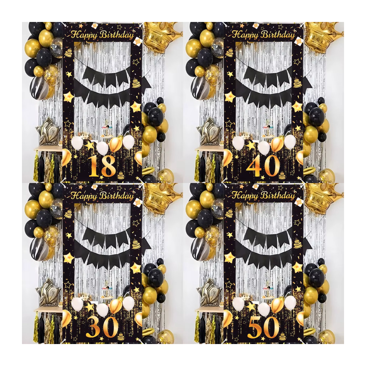 PATIMATE Fotokabinen-Requisiten Fotorahmen für Geburtstage in Schwarz und Gold, Rechteckiger Party-Deko Rahmen aus Papier für Erwachsene - Bild 1