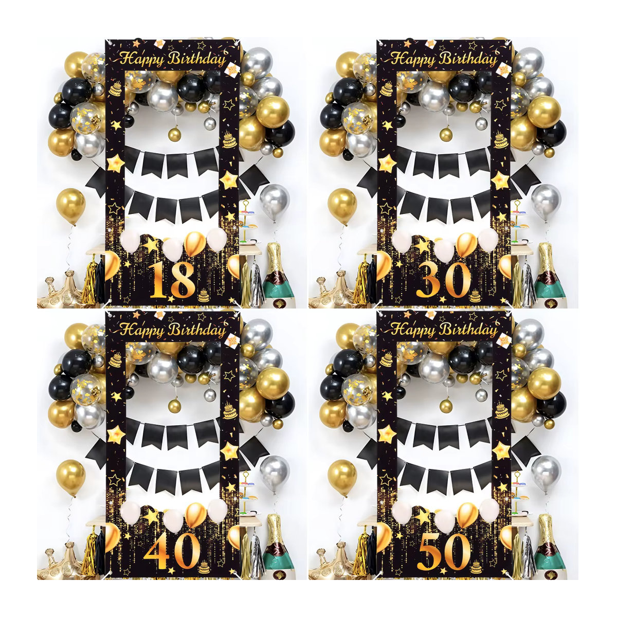 PATIMATE Fotokabinen-Requisiten Fotorahmen für Geburtstage in Schwarz und Gold, Rechteckiger Party-Deko Rahmen aus Papier für Erwachsene - Bild 2